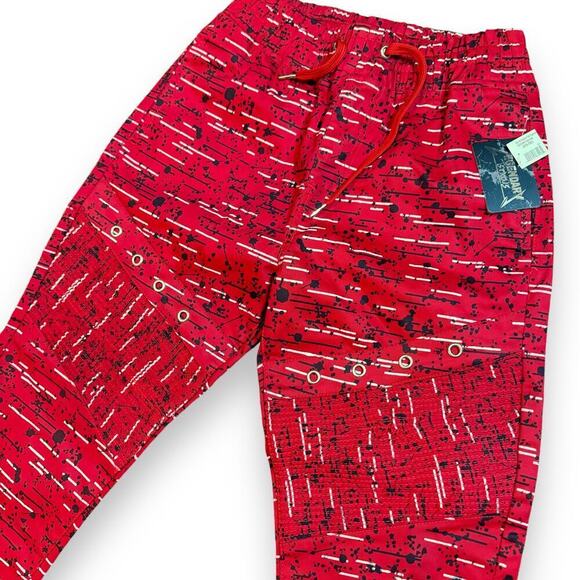 NWT Legendary Status Joggers Mens Red Splatter Striped Size L RUNS SLIM - Picture 3 of 10